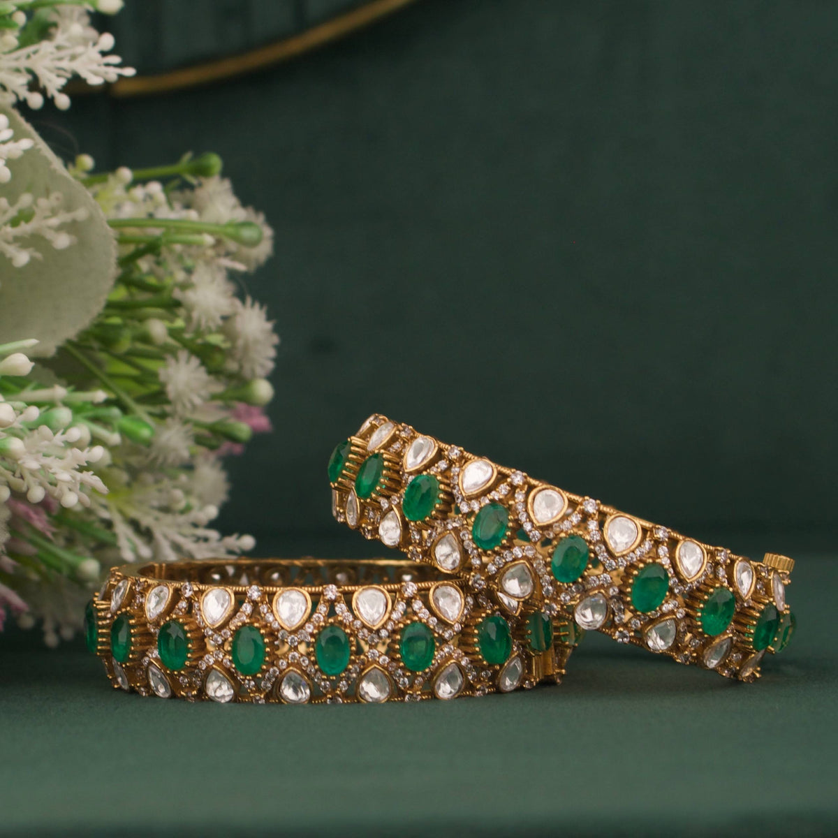 Gold Style Moissanite Polki Bangles