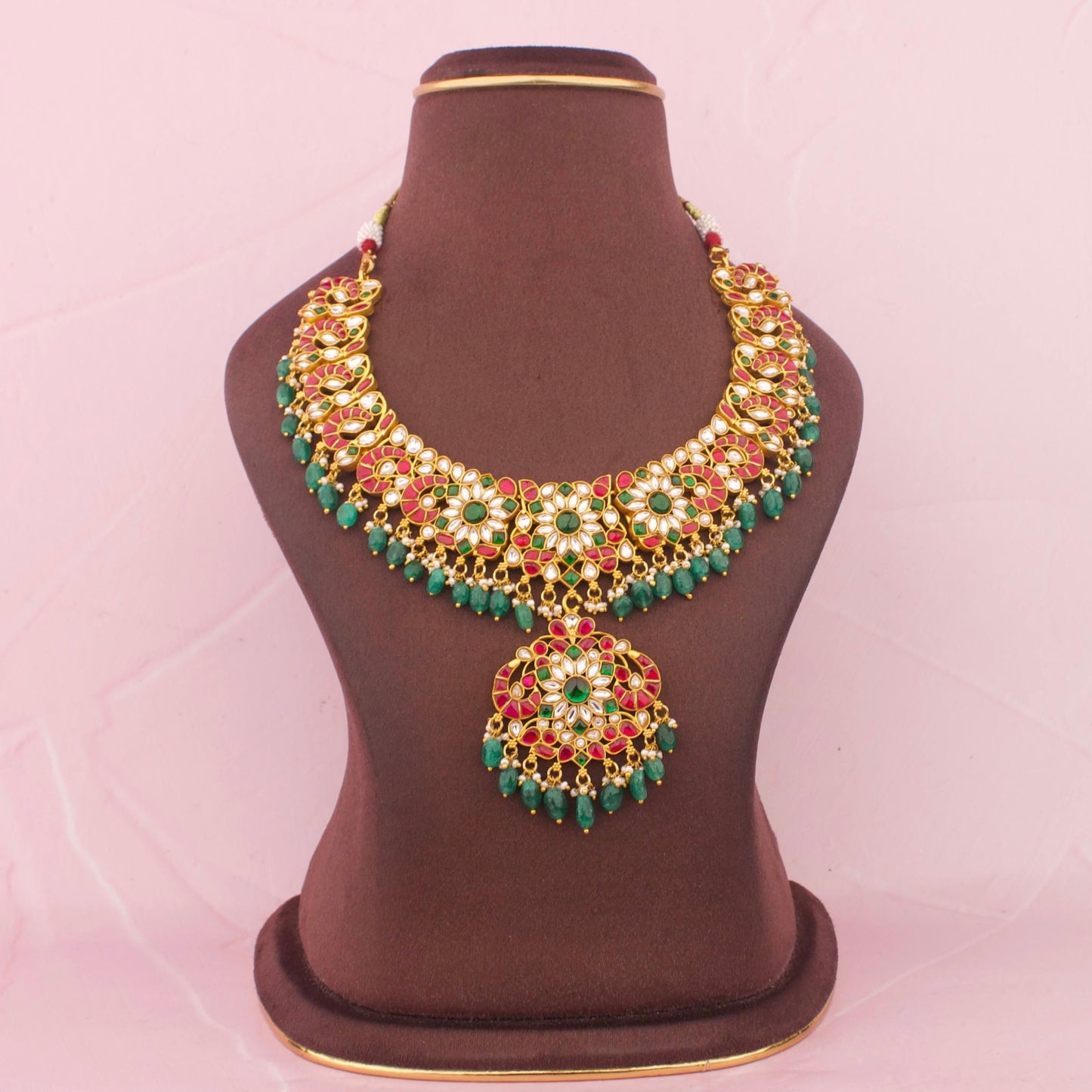 Imperial Jadau Kundan Necklace With Floral Pendant