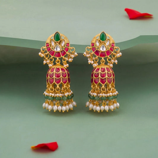Chand Kundan Jhumka Earrings With Pearl Drops