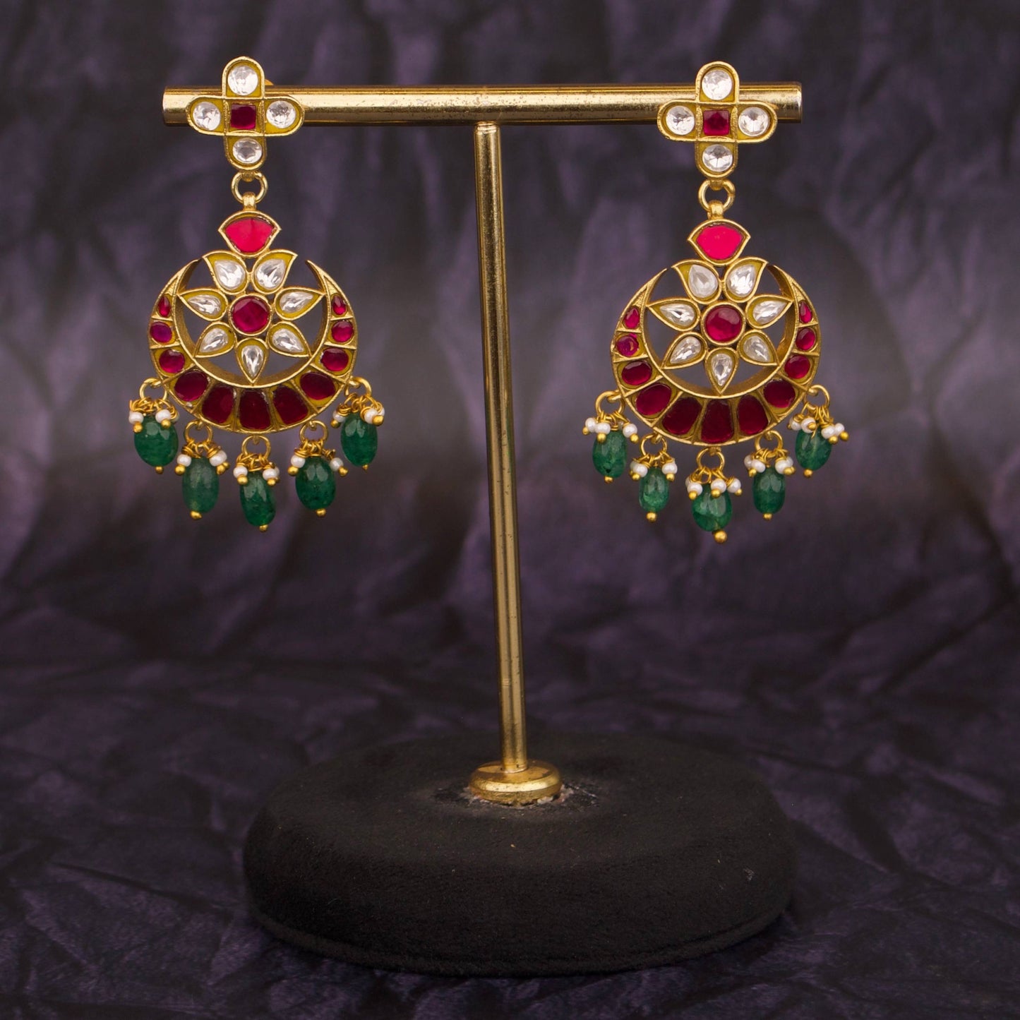Floral Studded Jadau Kundan Chandbali Earrings