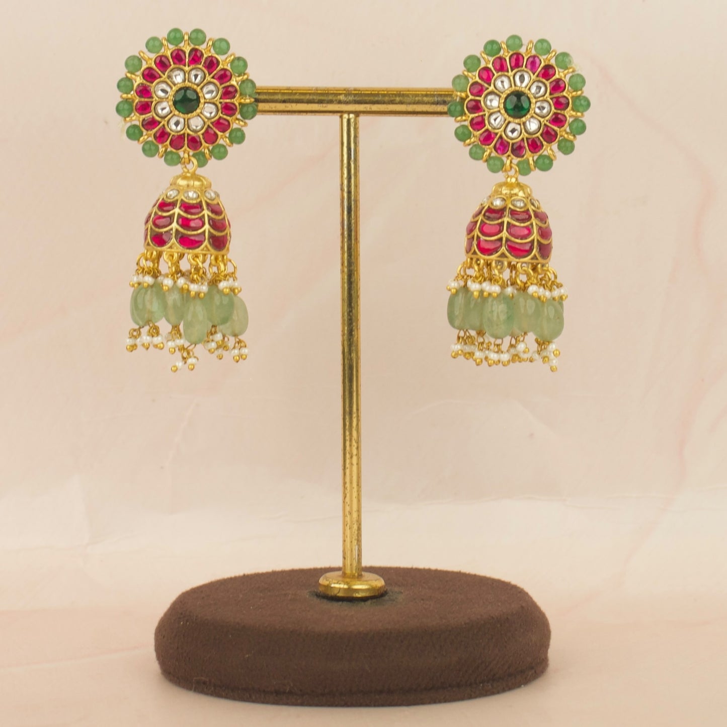 Floral Bloom Studded Jadau Kundan Jhumki Earrings