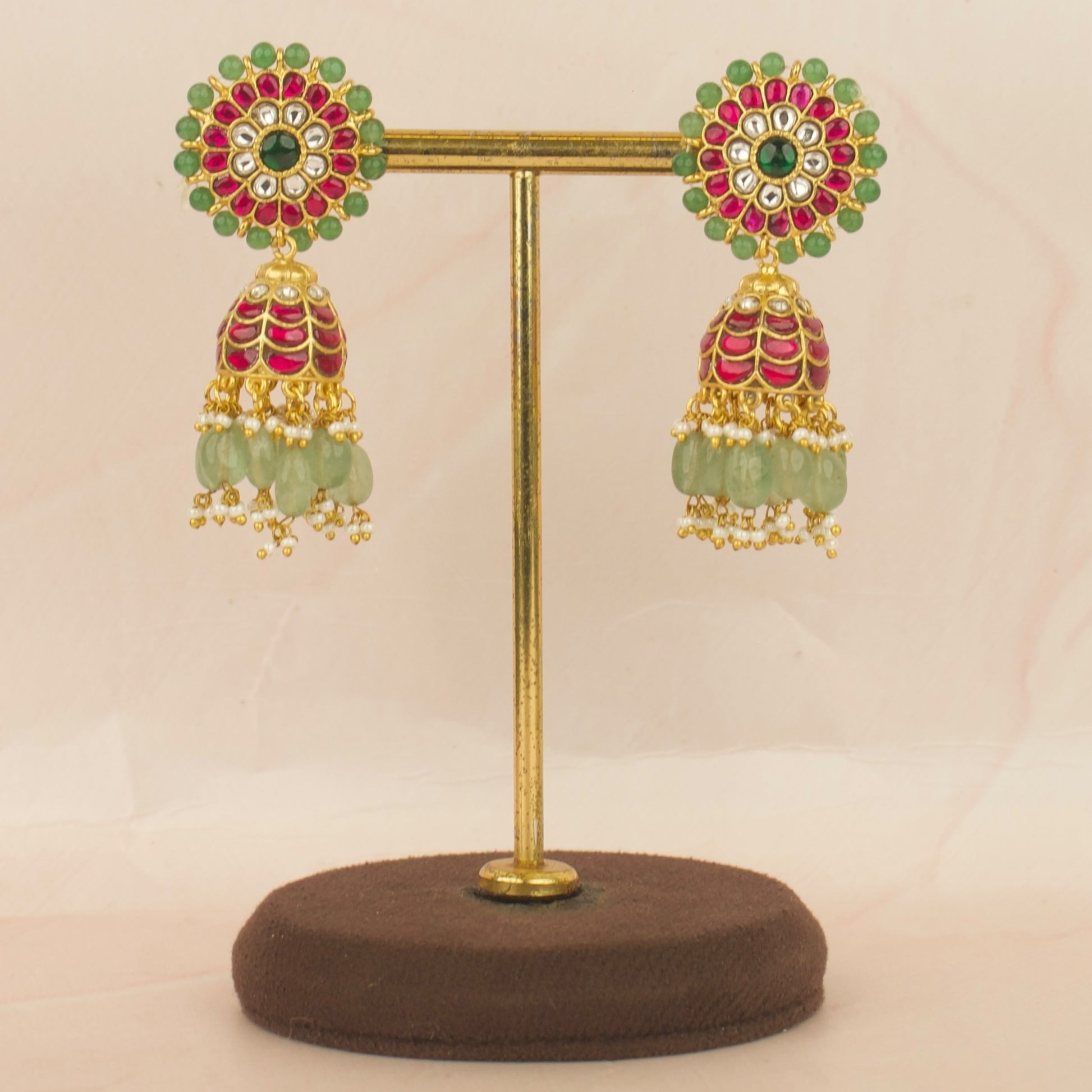 Floral Bloom Studded Jadau Kundan Jhumki Earrings