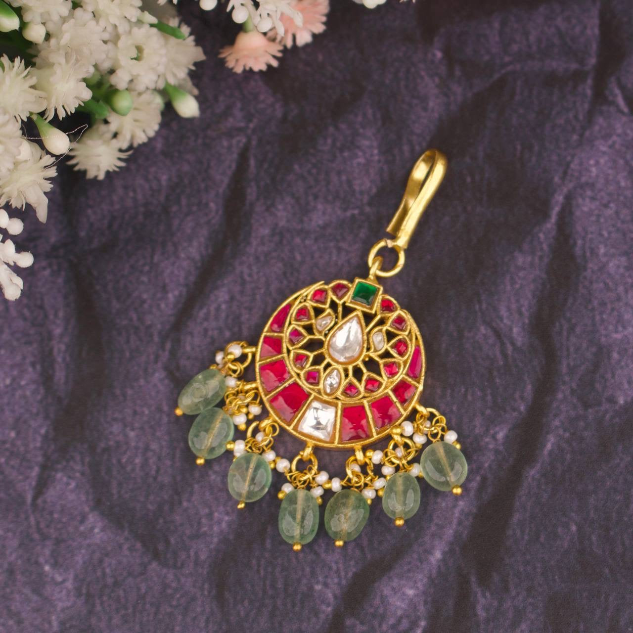 Chand Shaped Jadau Kundan Mini Maangtika