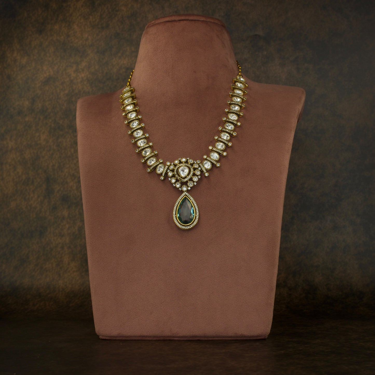 Modern Polki Necklace Set with Victorian Finish with High Quality Victorian finish. This product belongs to Victorian jewellery category