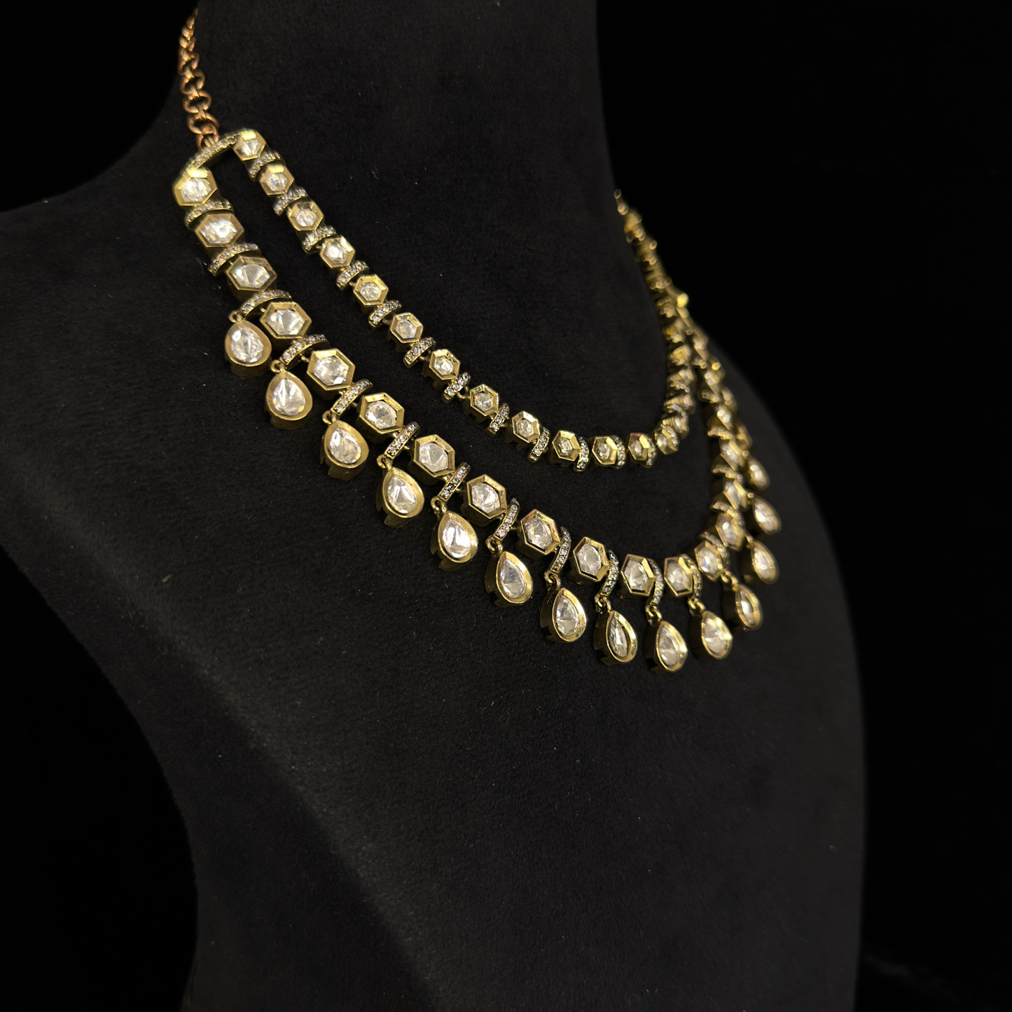 Victorian Multi-step Necklace Set with zircon & polki
