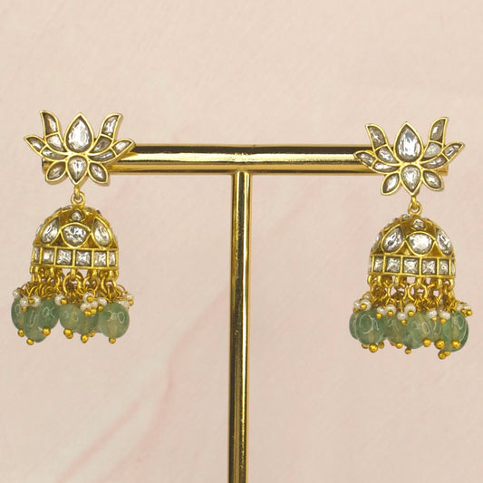 Sparkling Lotus Motif Jadau Kundan Jhumkas