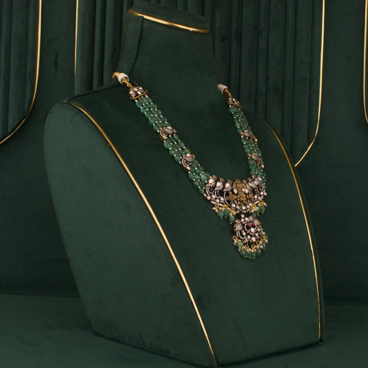 Gold Inspired Designer Lord Balaji beads Necklace Set With Matching Earrings