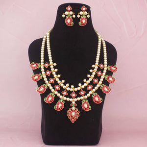 Grand Jadau Kundan Swarovski Pearl Necklace With Matching Earrings