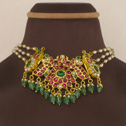 Peacock Design Jadau Kundan Choker with Pearl Strings - DULHAN JEWELS