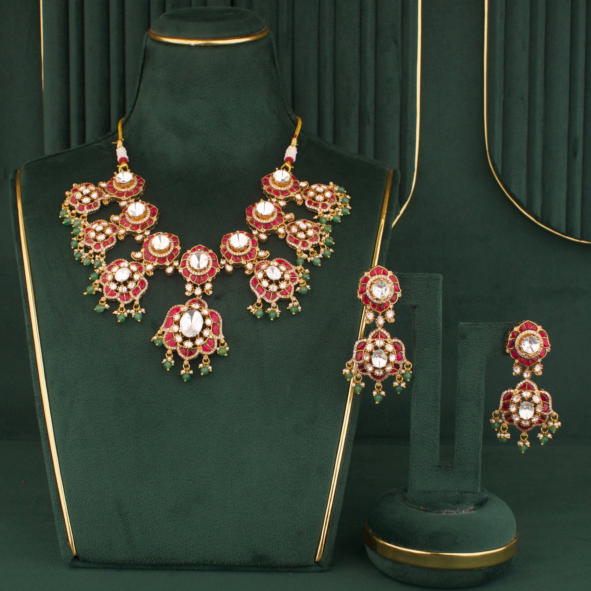 Bridal Moissanite Polki x Kundan Fusion Necklace Set - DULHAN JEWELS