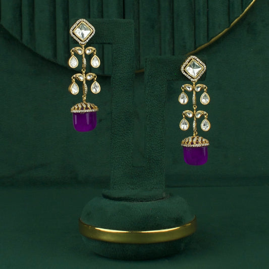 Sleek Polki Mehandi Victorian Chand Bali Hanging Earrings