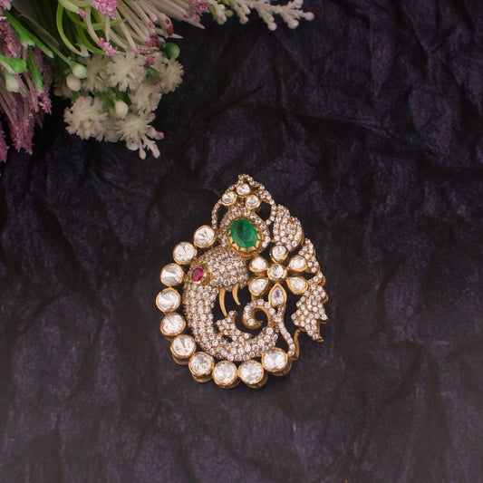 Pure 925 Silver Polki Pendant With Detachable Screw Option