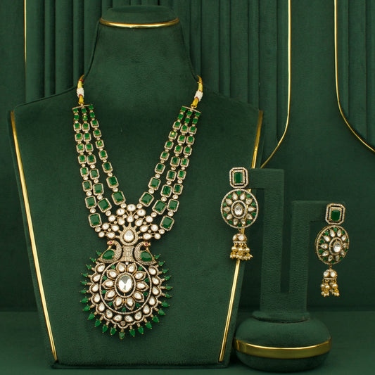 Close-up detailing of Alluring Design 3/Layered Necklace with Matching Earrings