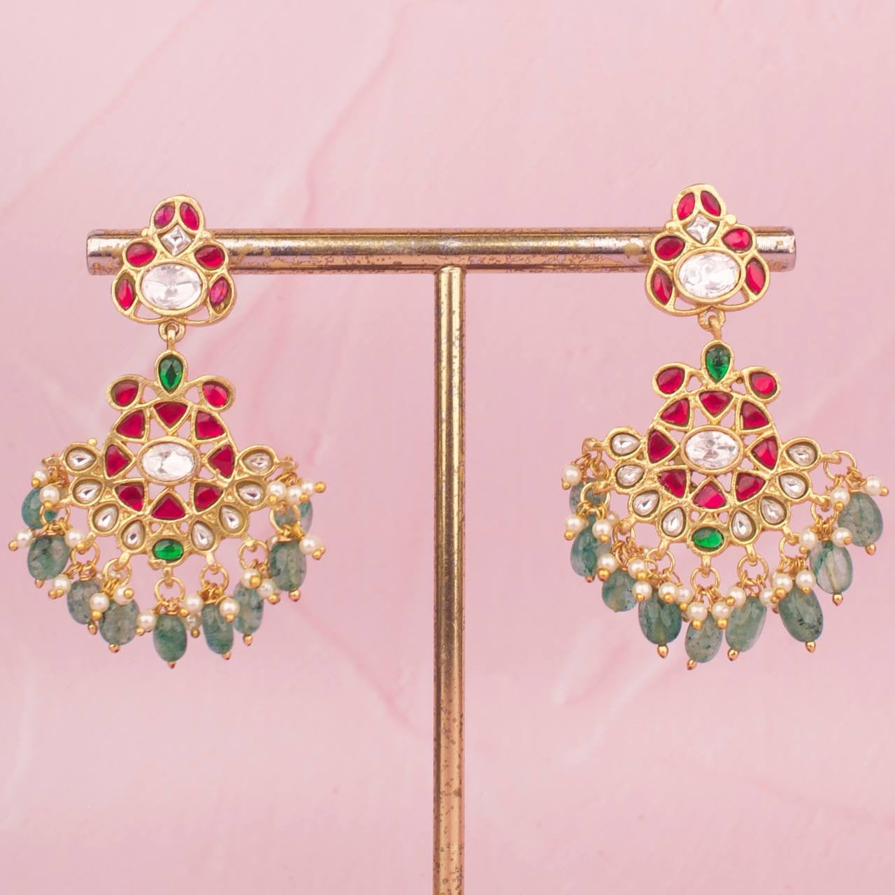 Classic Kundan & Moissanite Polki Necklace With Matching Earrings