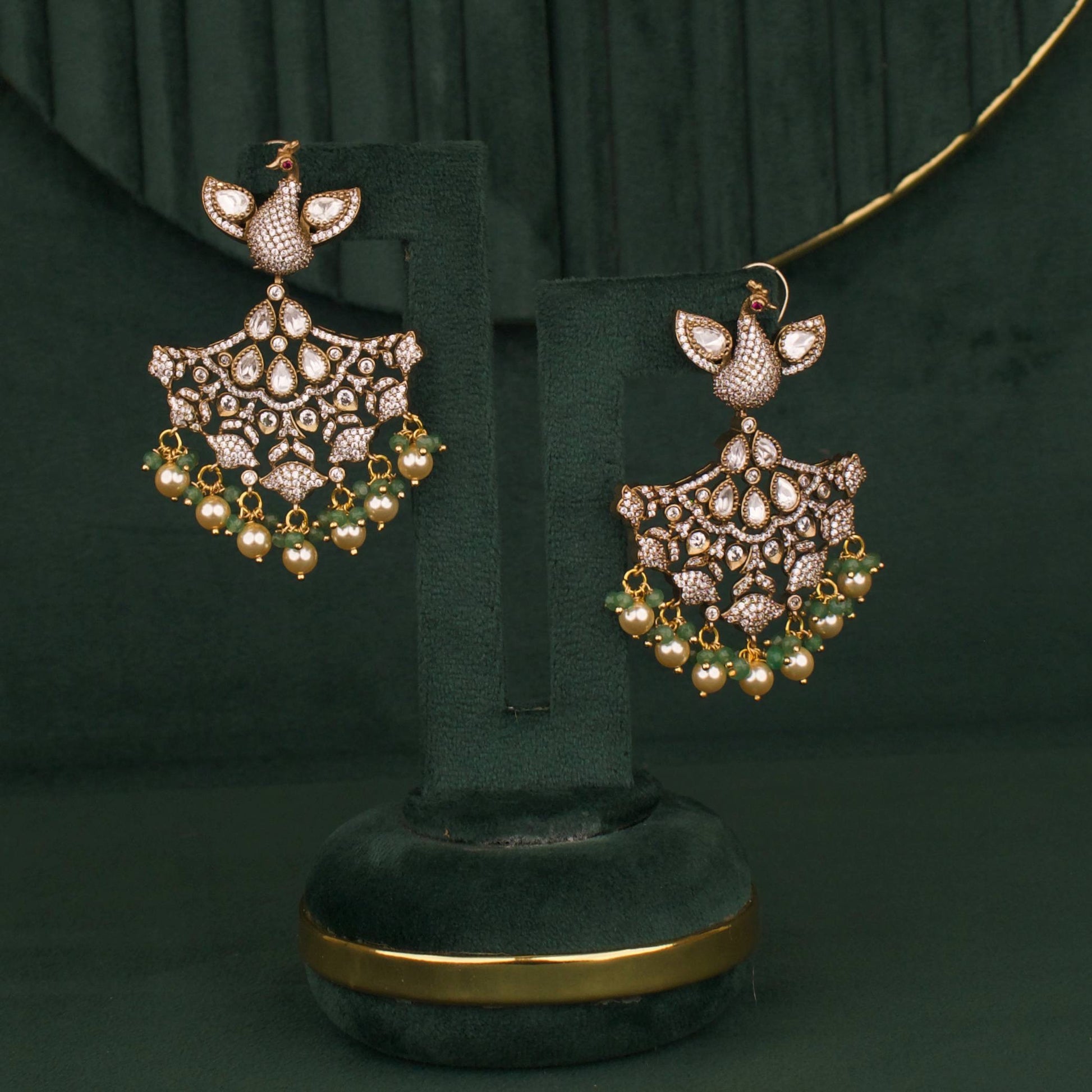 Designer Peacock Craving Fusion Polki & Kundan Necklace Set