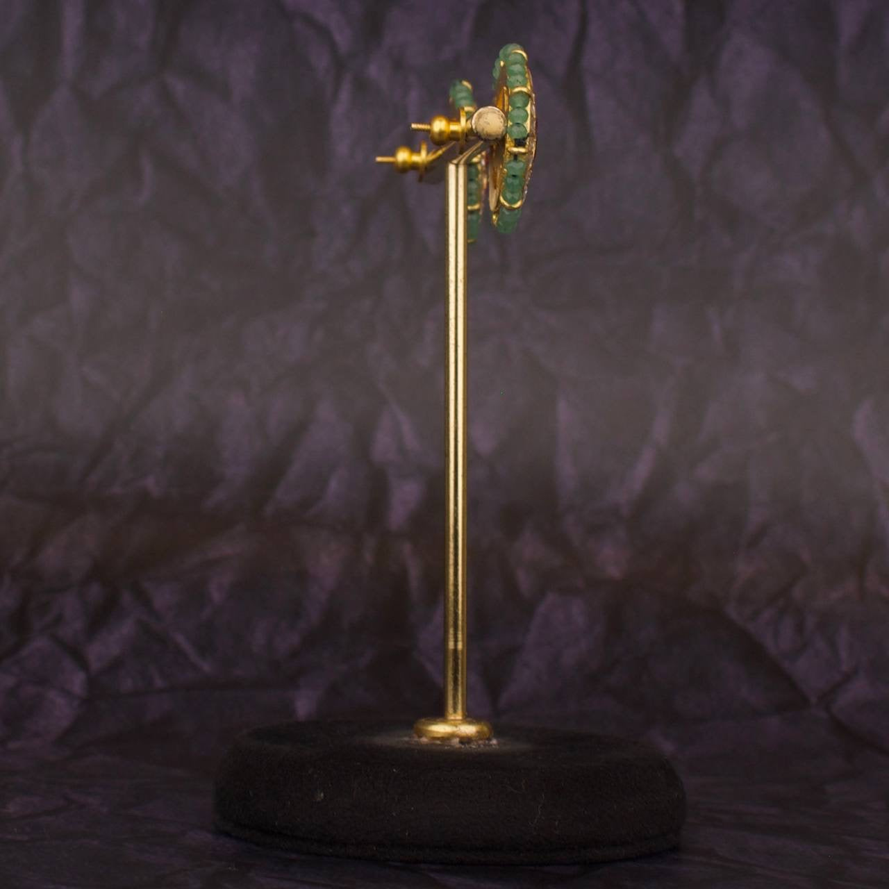 Circular Jadau Kundan Studs With Beads Bordering