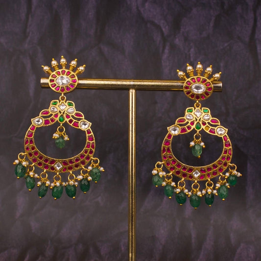 Pearl Studded Bridal Jadau Kundan Chandbali Earringsi