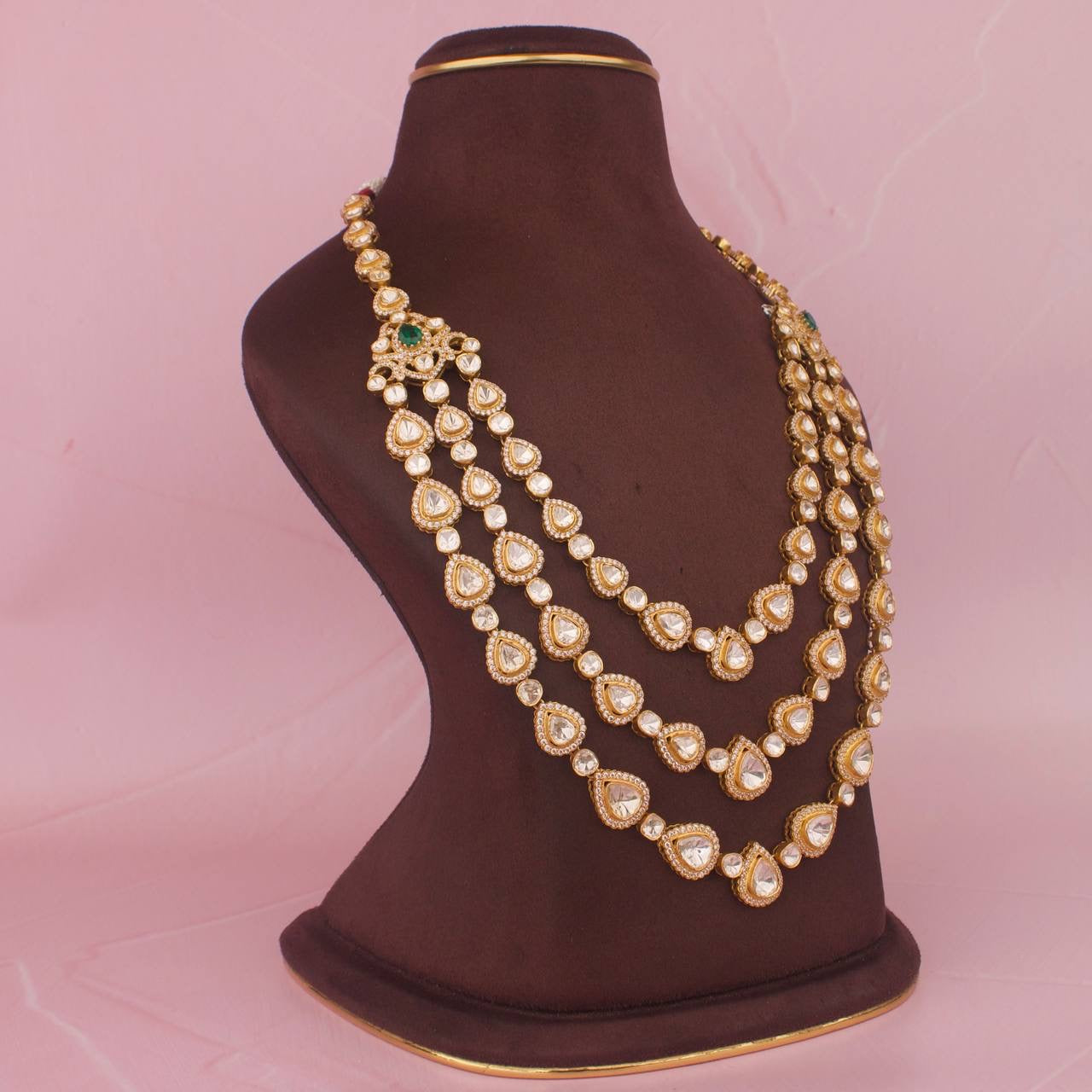 Gold Inspired 925 Silver Gold Plated Bridal Layer By Layer Haram With Matching Earrings