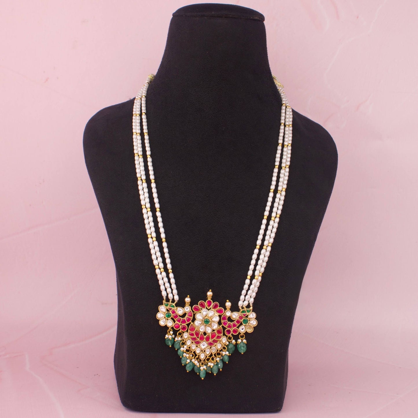 Opulent look Floral peacock Design Jadau Kundan  Pearl Rani Haar Mala