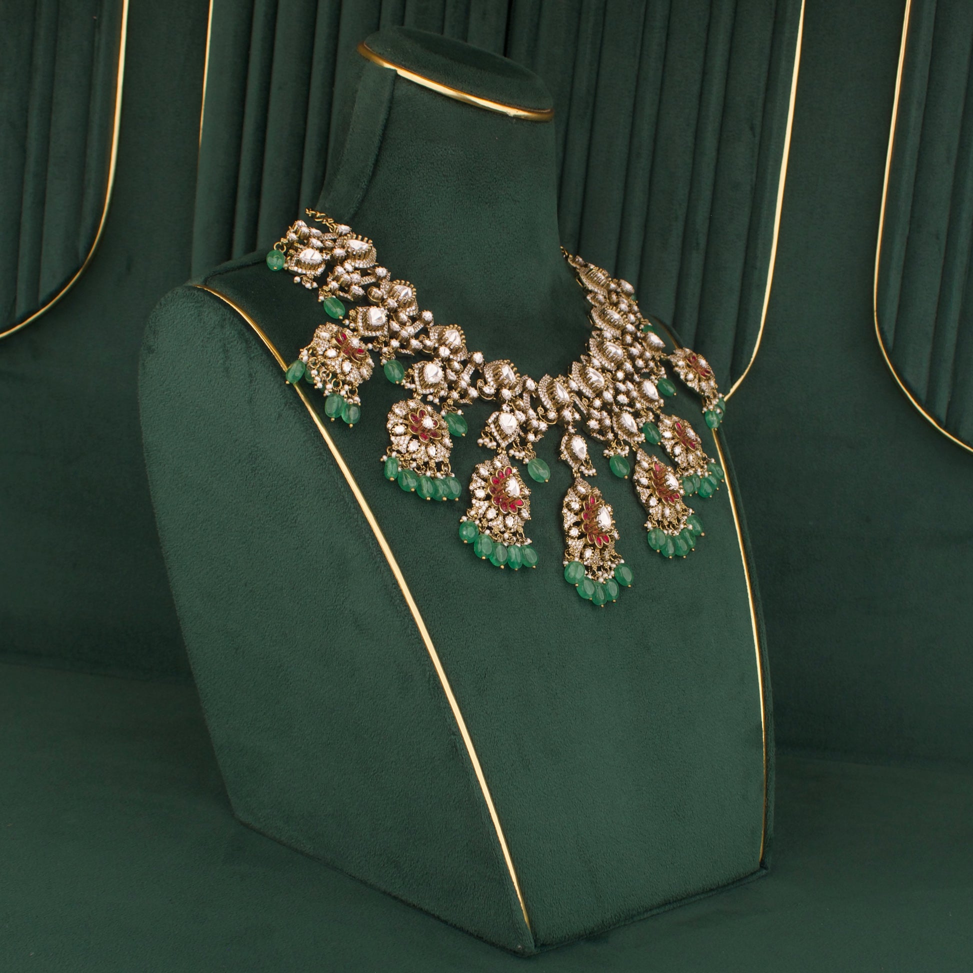 Timeless Victorian Necklace set with Earring Beautifully ￼Lefa Floral Design - DULHAN JEWELS