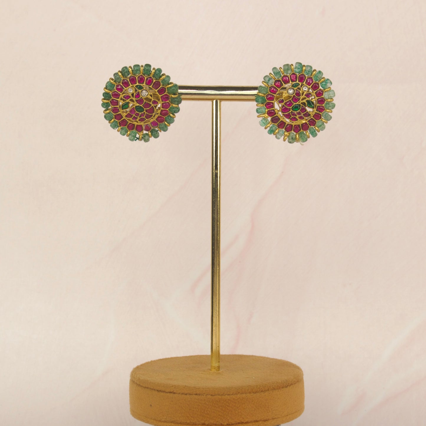 Gold Plated Jadau Kundan Stud Earrings with Beads