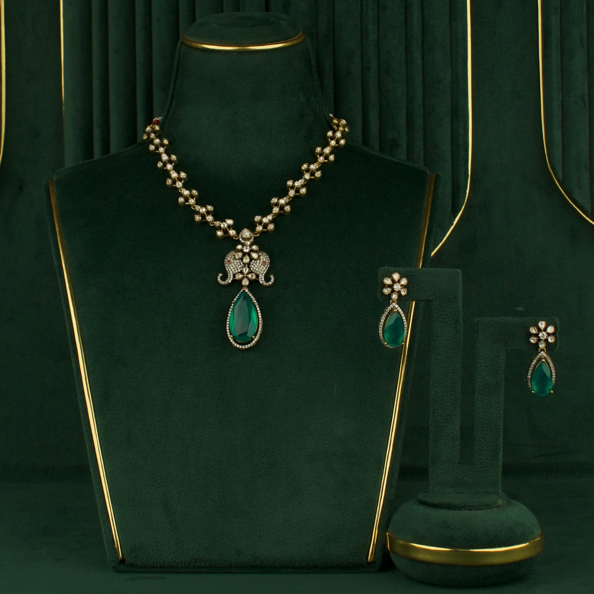 Unique Elephant Design Polki Victorian Necklace Set by DULHAN JEWELS
