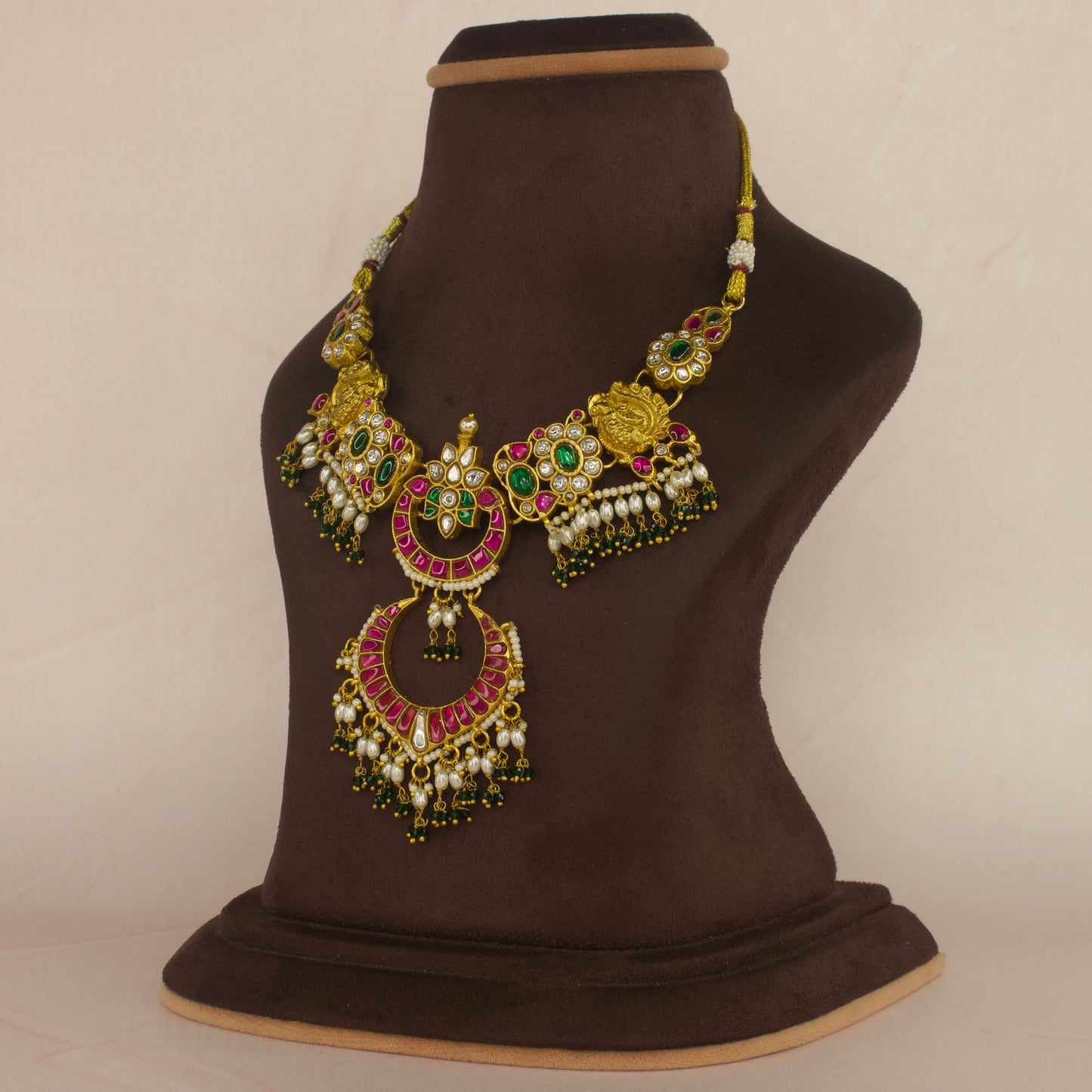 Nakshi Jadau Kundan Necklace with Intricate Floral and Peacock Motifs with 22kThis Product Belongs to Jadau Kundan Jewellery Category