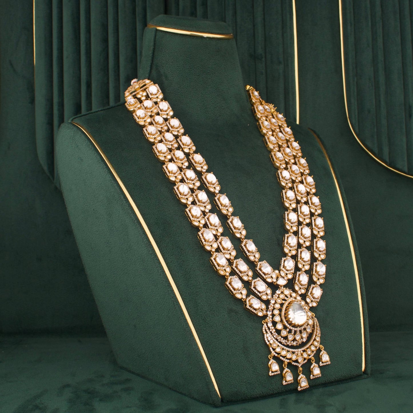 Antique Gold Victorian Polki Bridal Necklace Set With Cz Stones And Jhumka Earrings