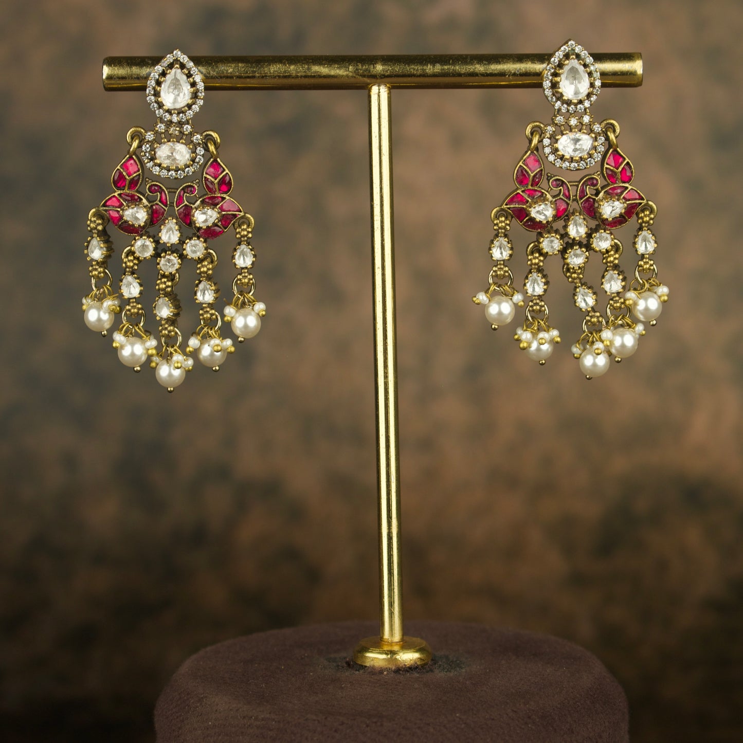 Regal Victorian X Jadau Dangler polki Earrings in Red and Green