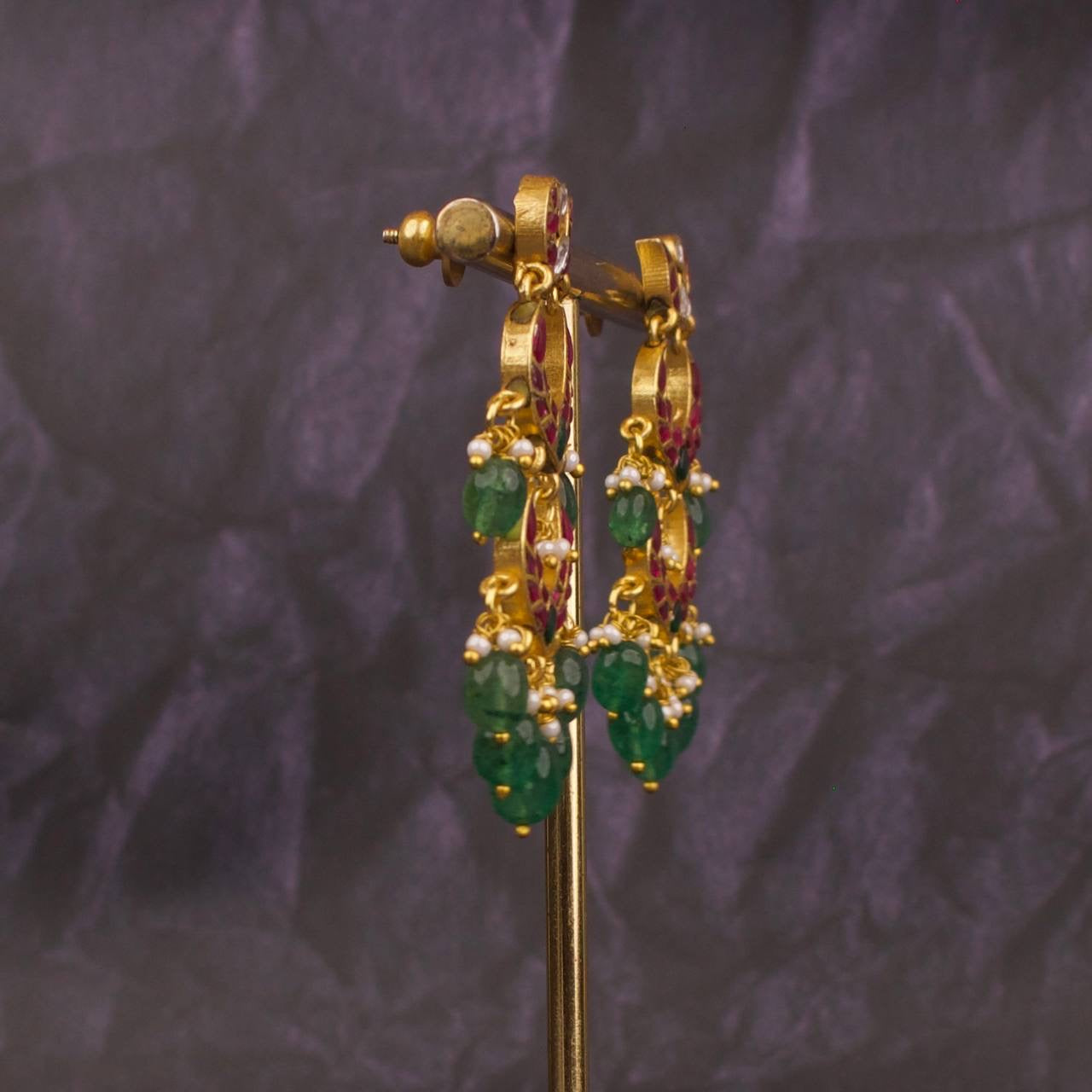 Peacock Studded Jadau Kundan Double Step Chandbali Earrings