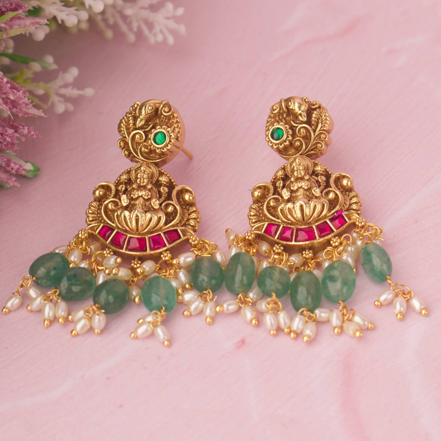 Traditional Long Jadau Kundan Haram Necklace With Emerald Beads