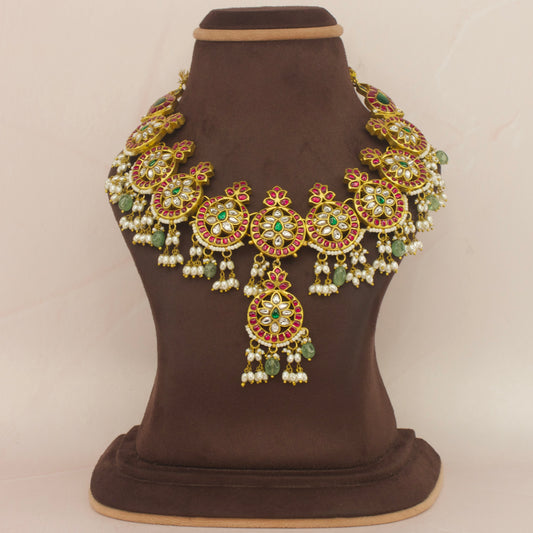 Opulent Jadau Kundan Round Motif Necklace Set with Earrings