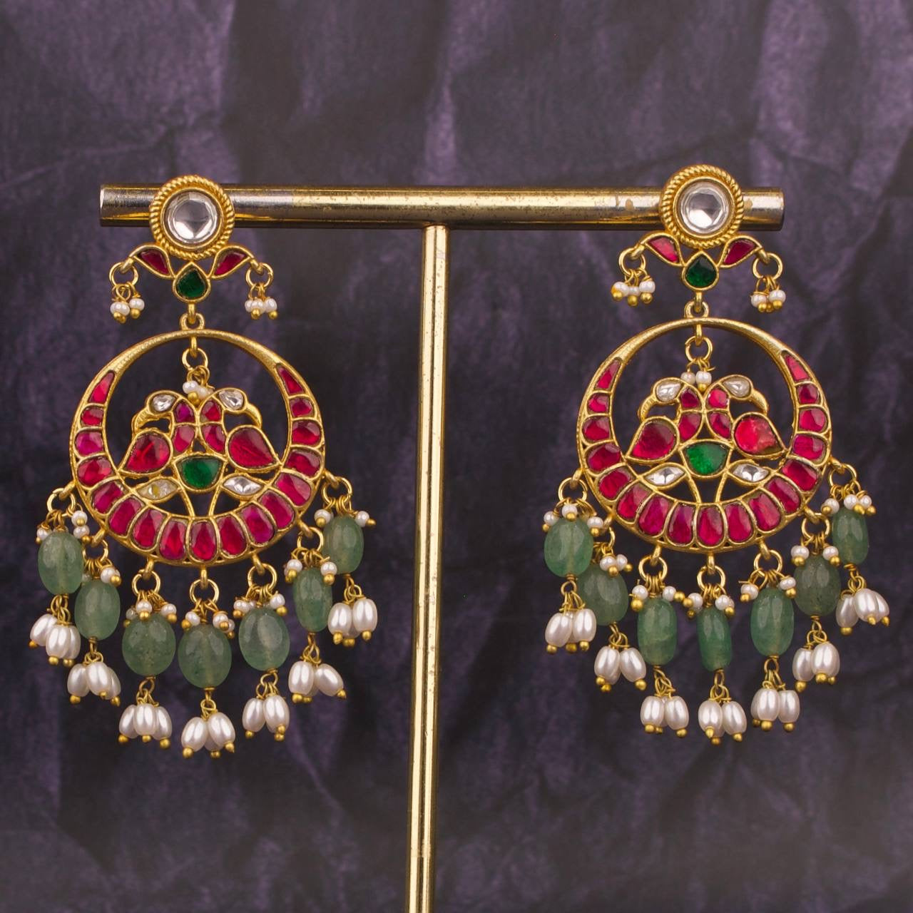 Kundan Stone Tops Studded Chandbali Hanging Earrings