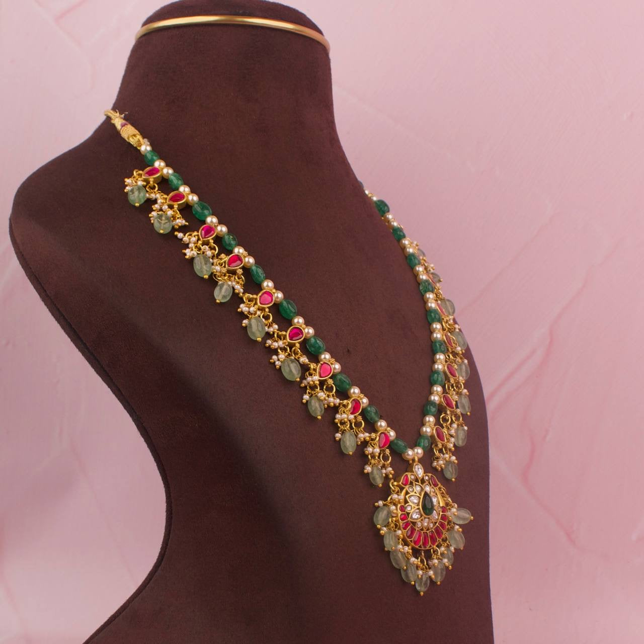 Exquisite Jadau Kundan Beads Chain Necklace