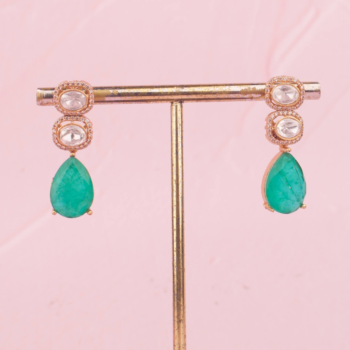 Designer Moissanite Polki Necklace Set With Emerald Stone Highlights