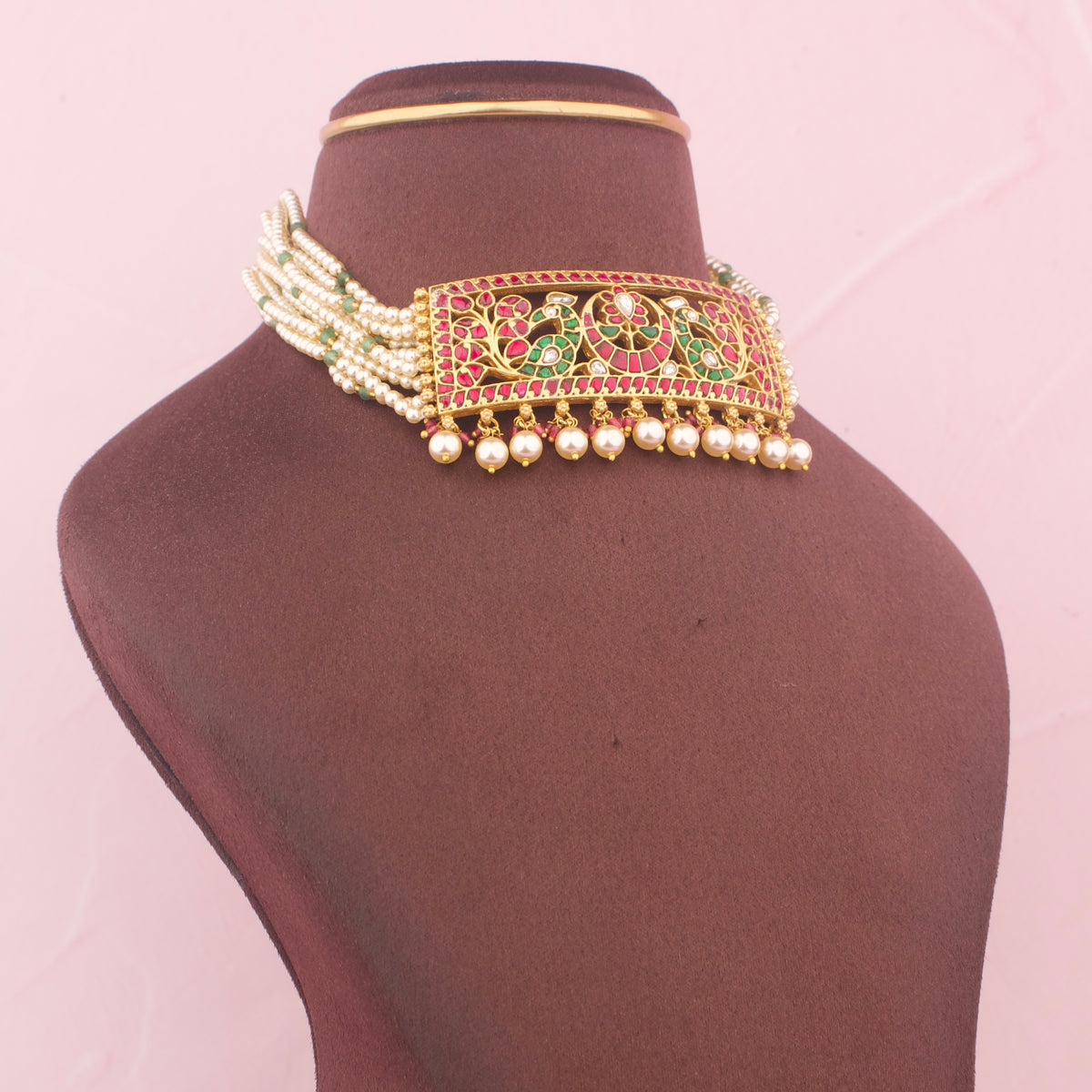 Regal Jadau Kundan Pearl Choker With Pearl Drops