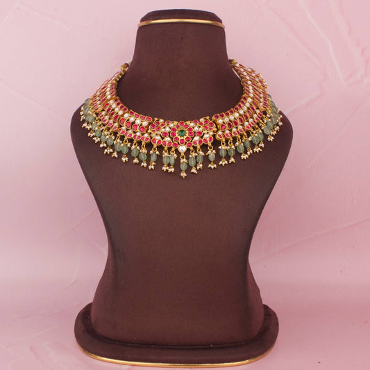 Bridal Jadau Kundan Necklace With Beads Hanging