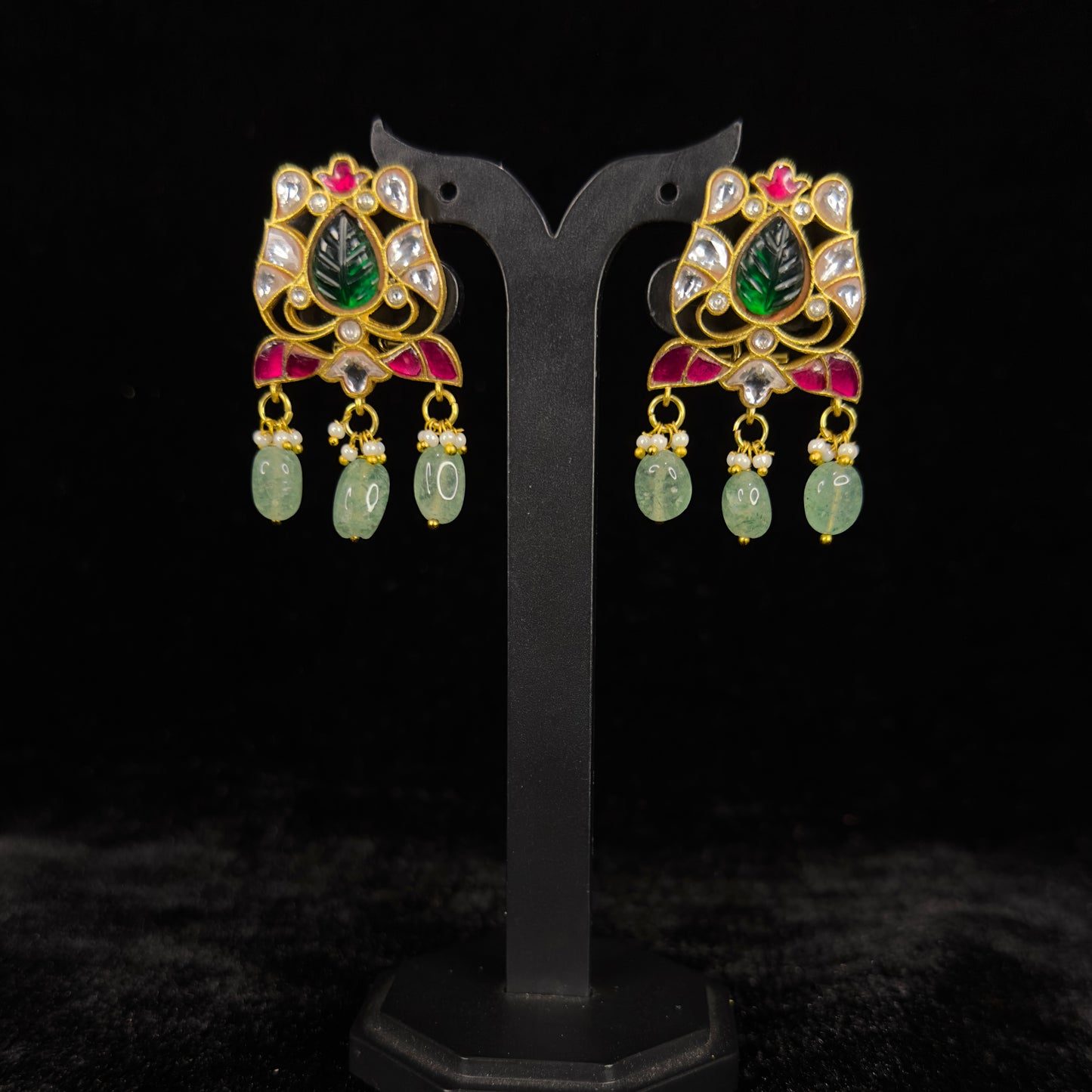 Leaf inspired Jadau Kundan Stud earrings