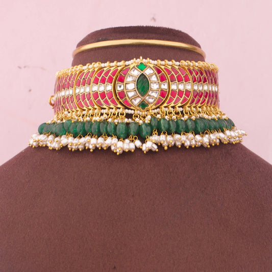 Bridal Jadau Kundan Choker With Ricepearl Hangings
