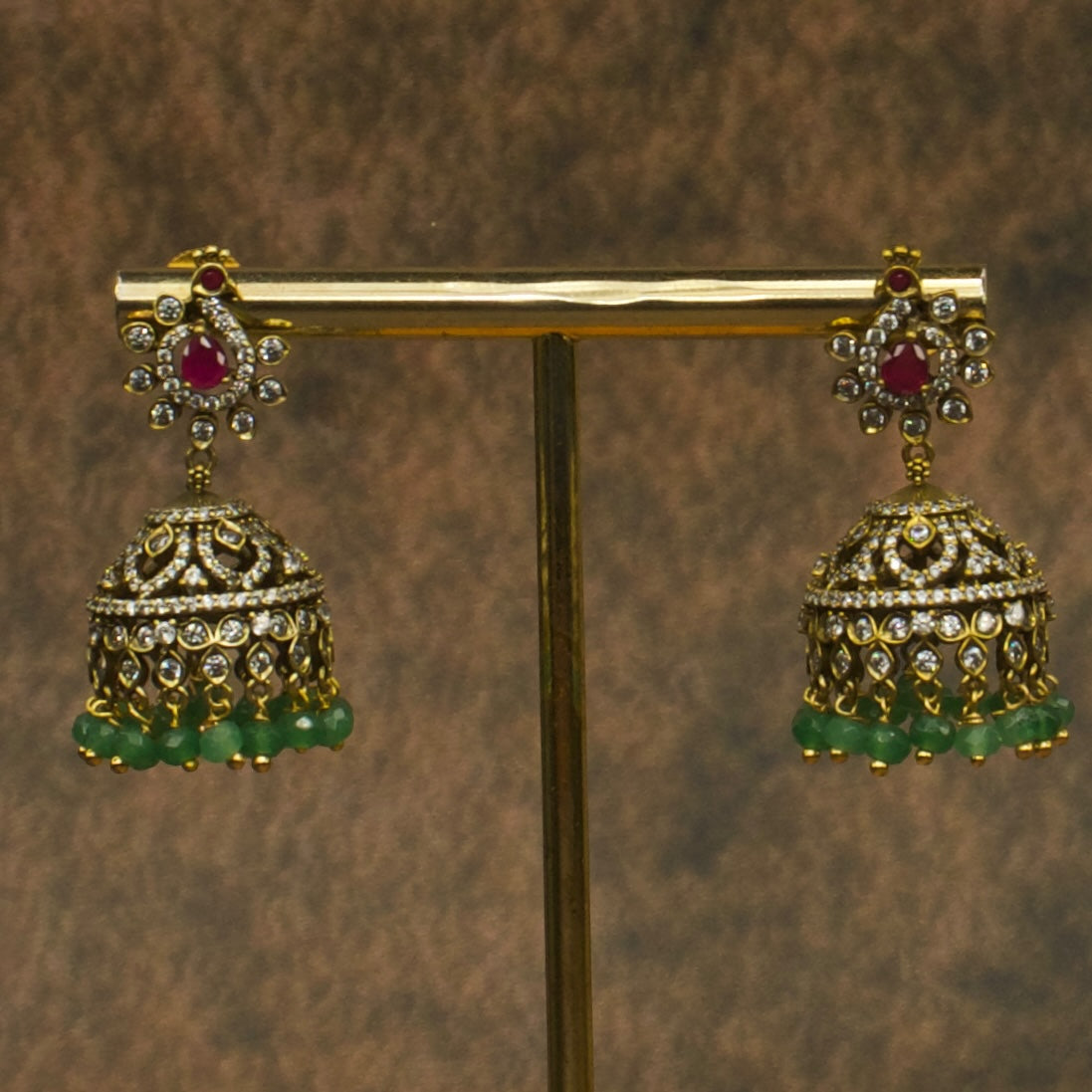 Elegant peacock studded Victorian jhumki earrings