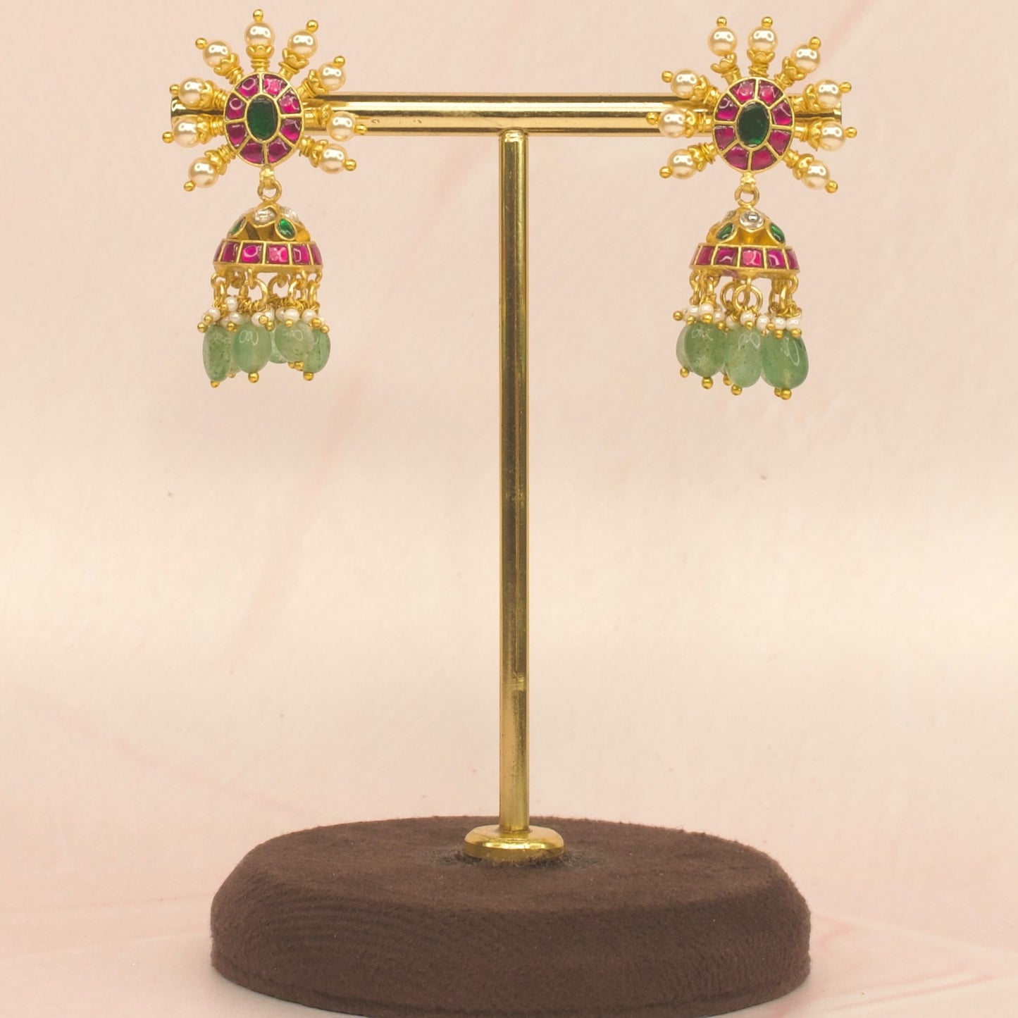 Pearl bordering Jadau Kundan Stud Jhumka Earrings