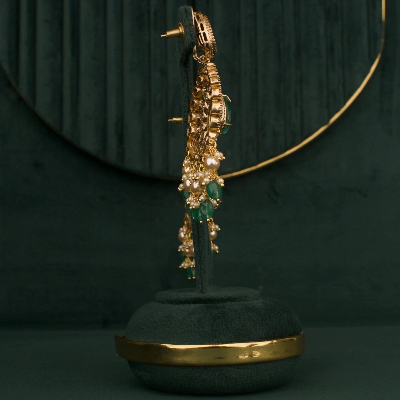 Sparkling Moissanite Polki Emerald Choker + Necklace Set