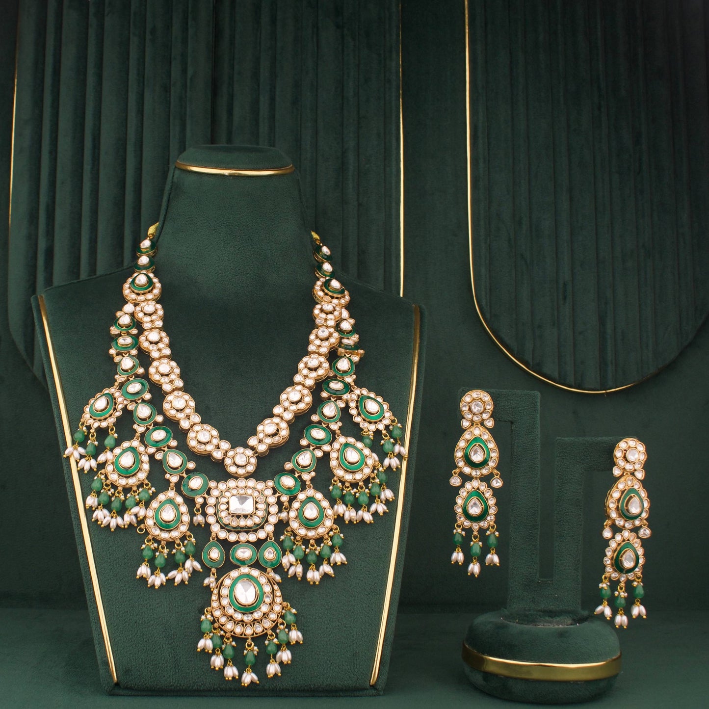 Bridal Victorian Emerald Necklace With Matching Earrings