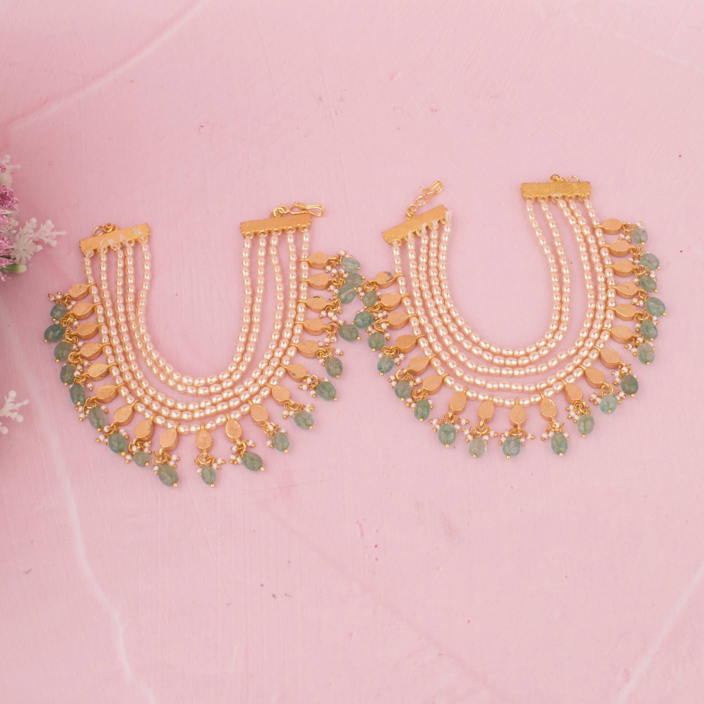 Elegant Jadau Kundan Champasaralu With Green Hangings