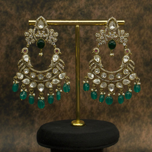 Grand Victorian Style Polki Chandbali Earrings