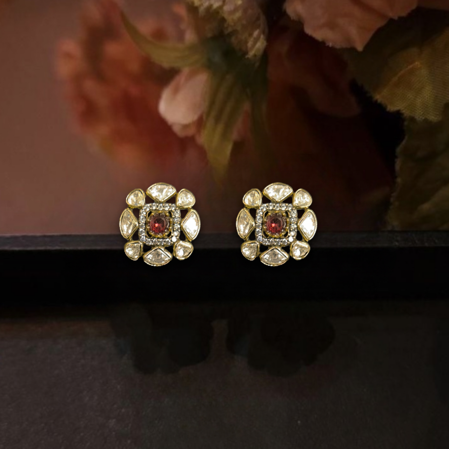 Elegant Victorian screw-back Stud Earrings . This Victorian Jewellery is available in a Red colour variant. 
