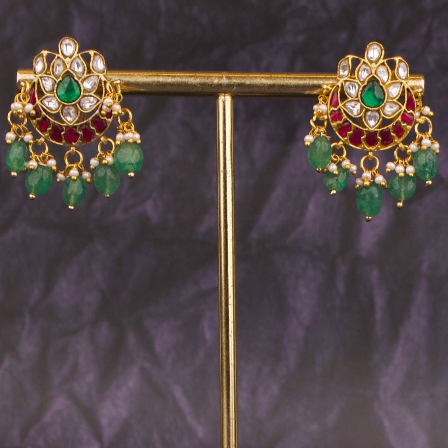 Graceful Jadau Kundan Tops with ChandBali Design Green Beads