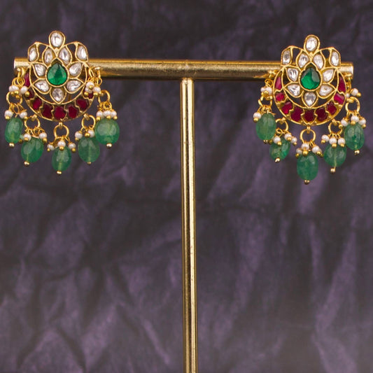 Graceful Jadau Kundan Tops with ChandBali Design Green Beads