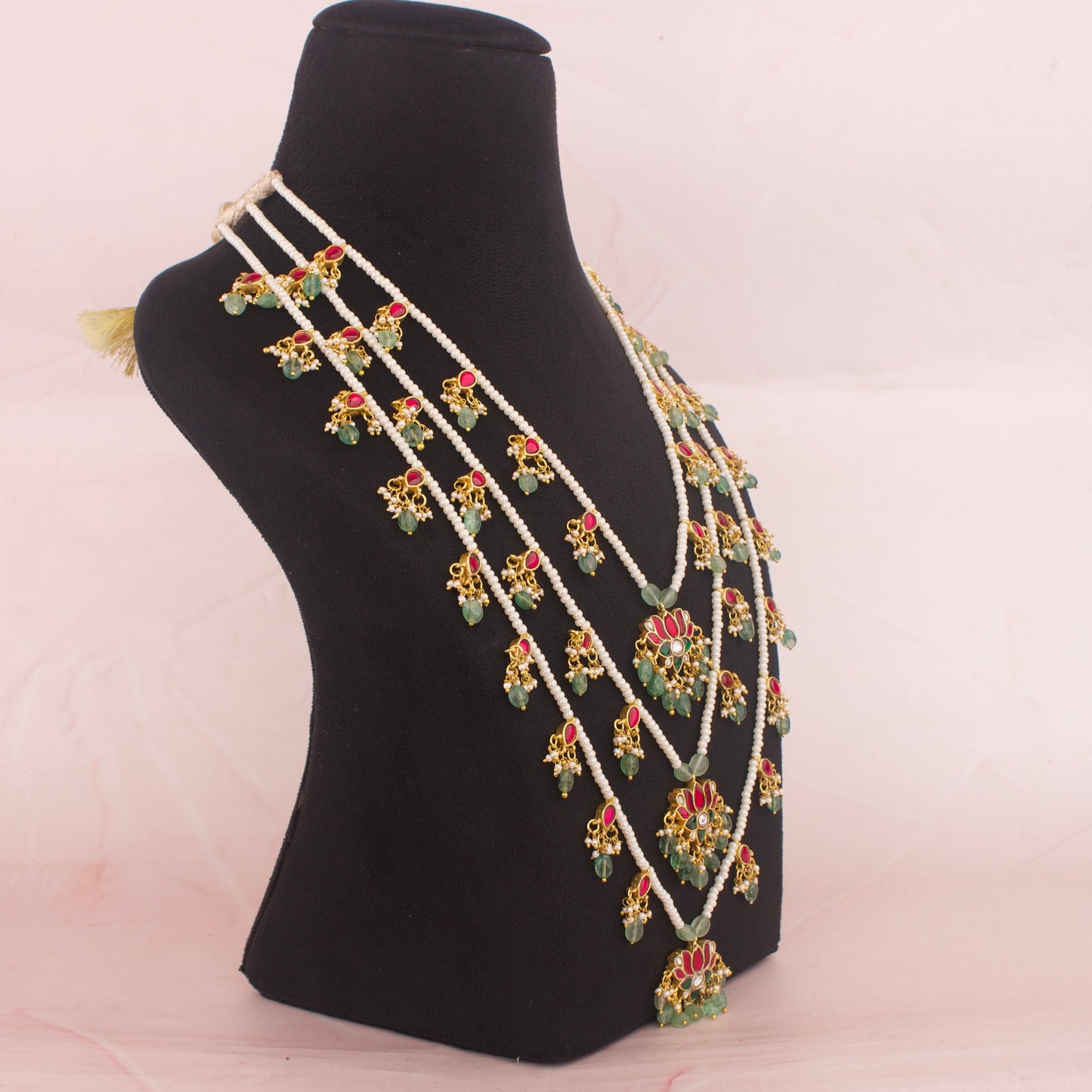 Traditional Jadau Kundan Layer By Layer Haram / 3 Lada In lotus Design