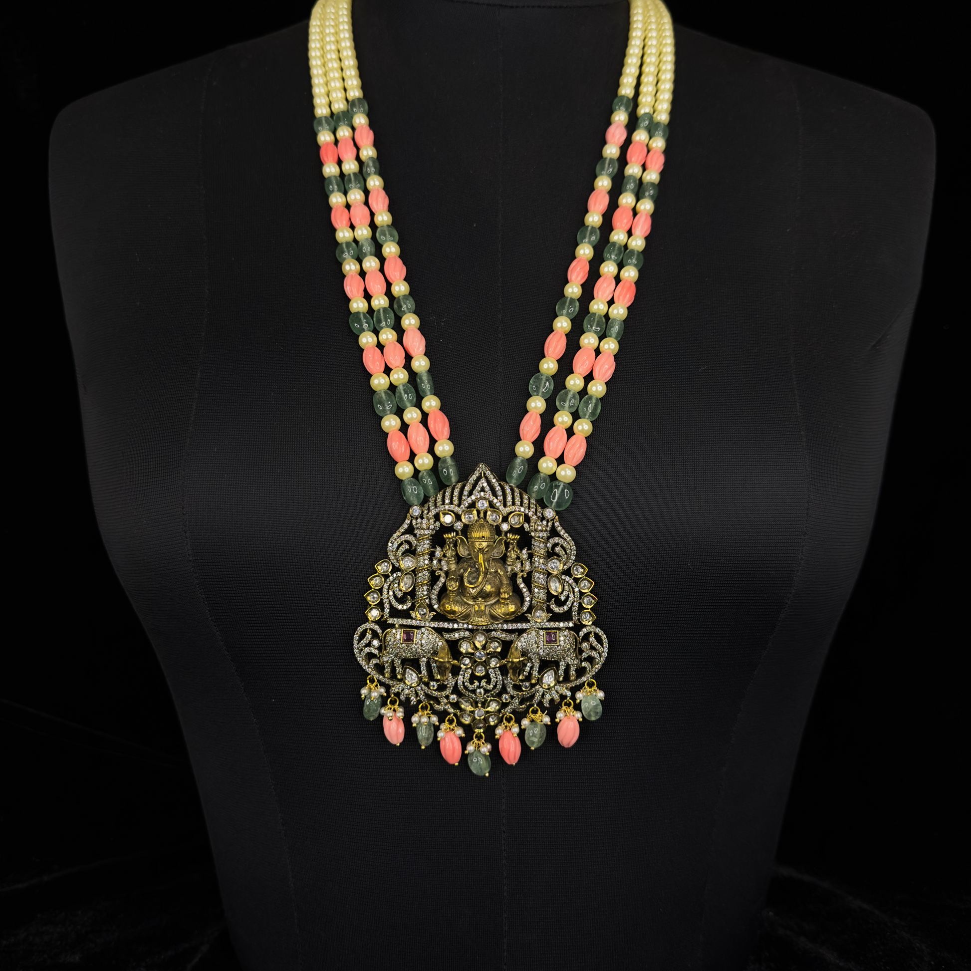 Tulip Paradise: Victorian Beads Mala set with Lord Ganesh Motif